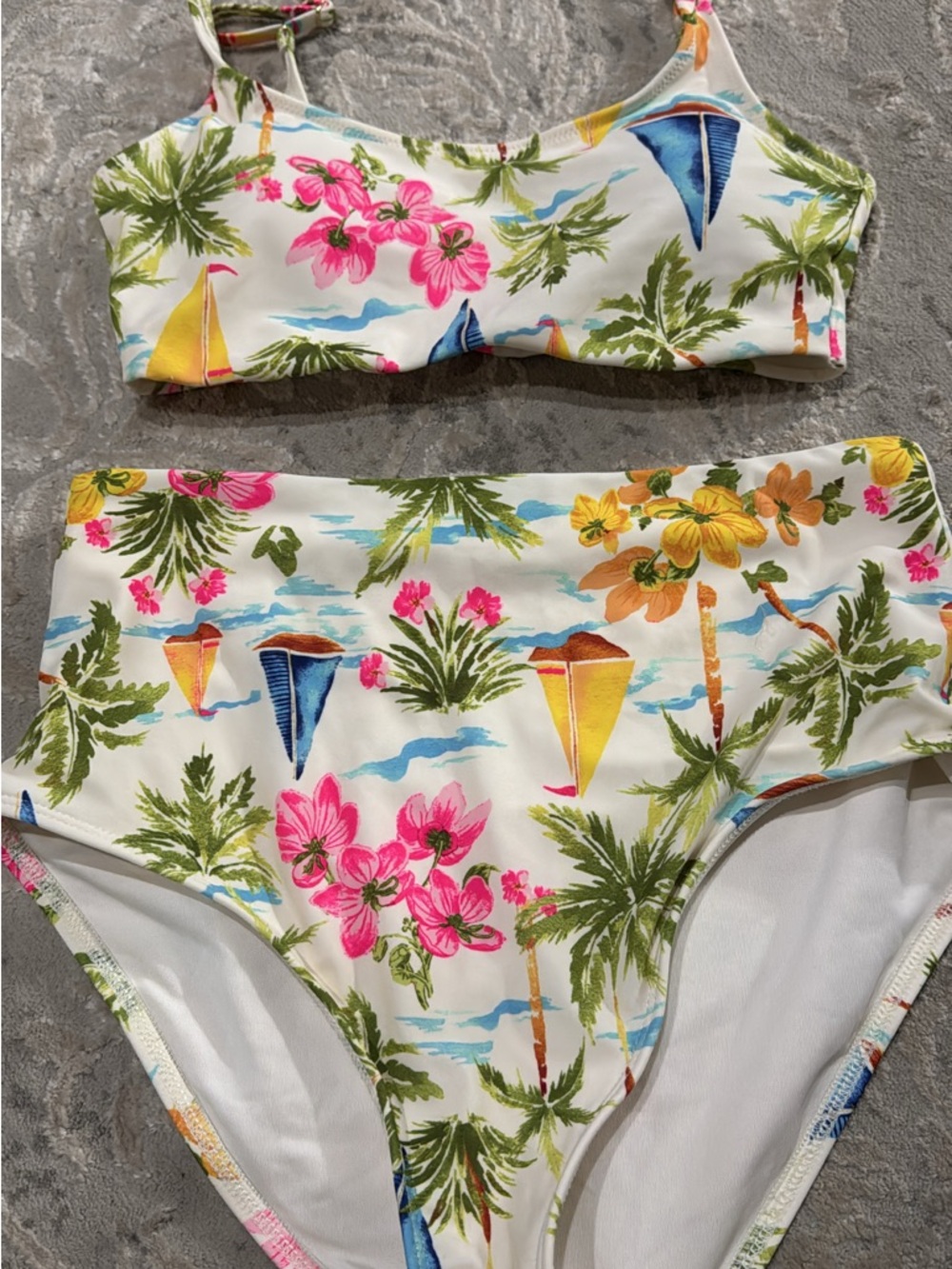 Old Navy White Floral Palm Print High Waist Bikini Set